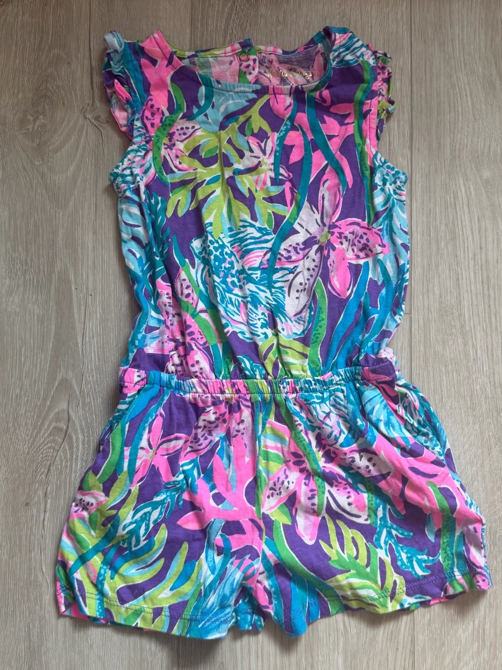 Lilly Pulitzer Girls Mini Patsi Romper in Purple Party all the Tide